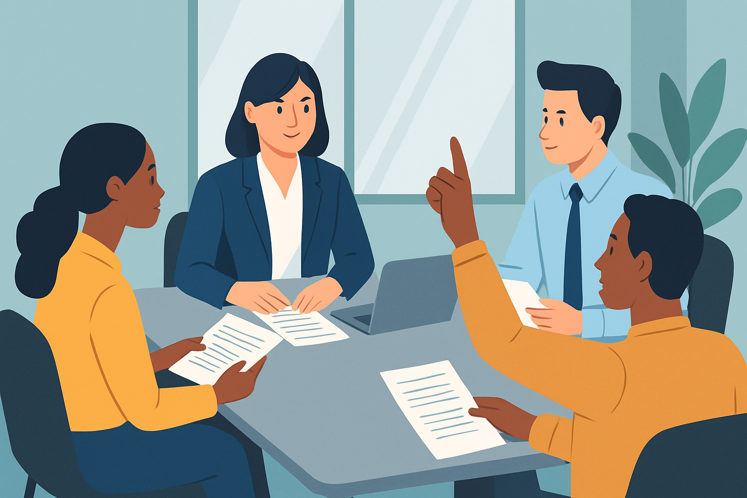 An employee respectfully clarifying HR communication during a meeting, emphasizing transparency and accountability