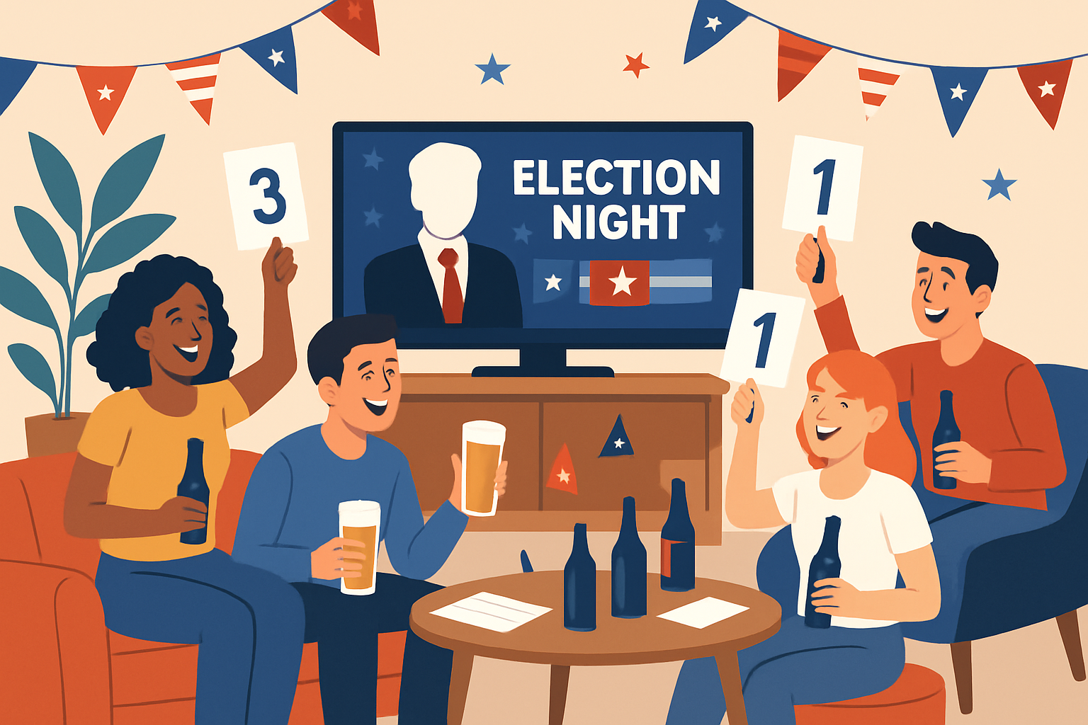 Friends enjoying an election drinking game together on election night