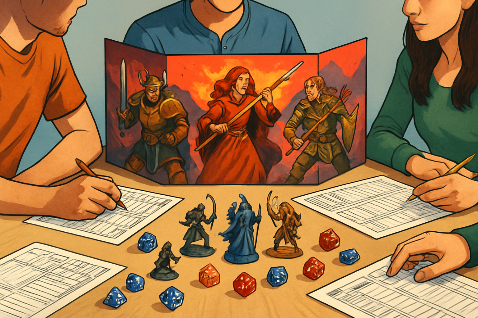 A Dragonlance Saga RPG gaming session in progress, showcasing players immersed in the tabletop experience.