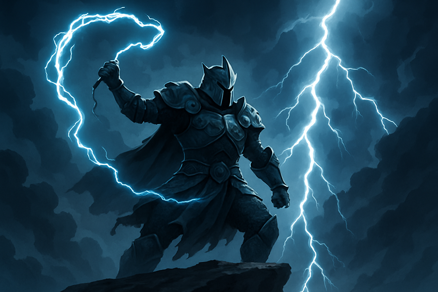 Illustration of a Tempest prestige class character commanding storm powers on the battlefield.