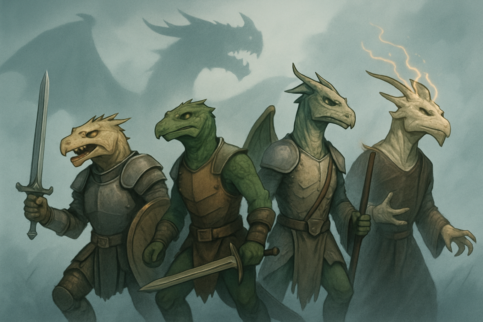 Illustration of various Dragonlance draconian races showcasing their distinctive features and combat roles on the battlefield.