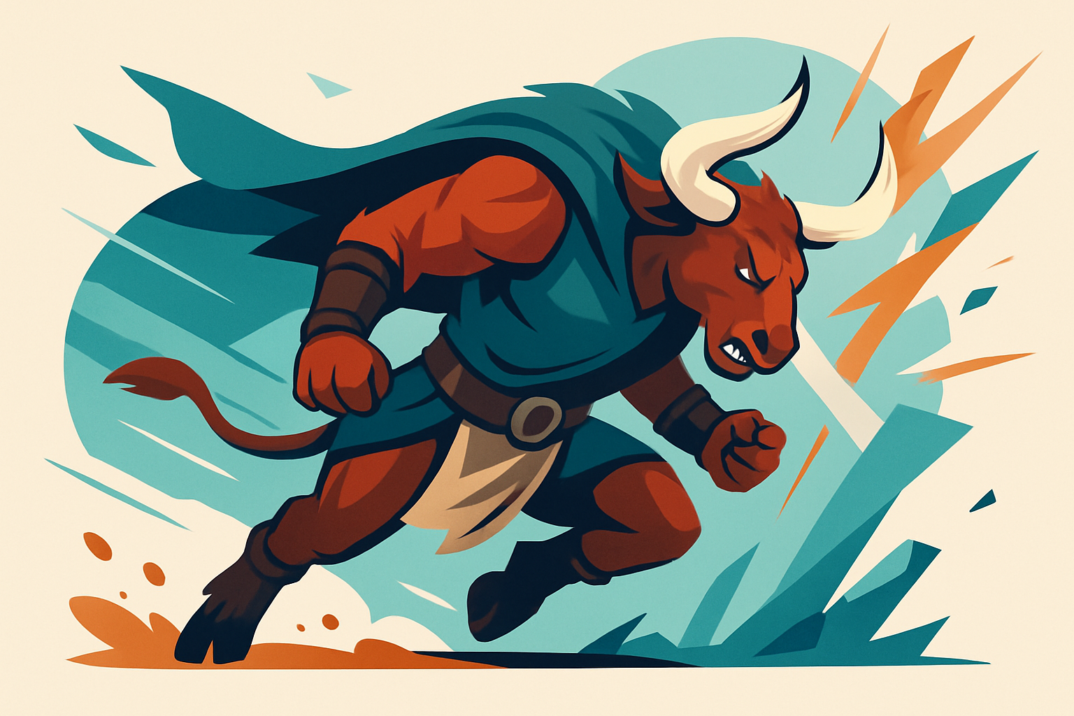 Depiction of an advanced minotaur character utilizing bull rush and natural attacks in Pathfinder gameplay.