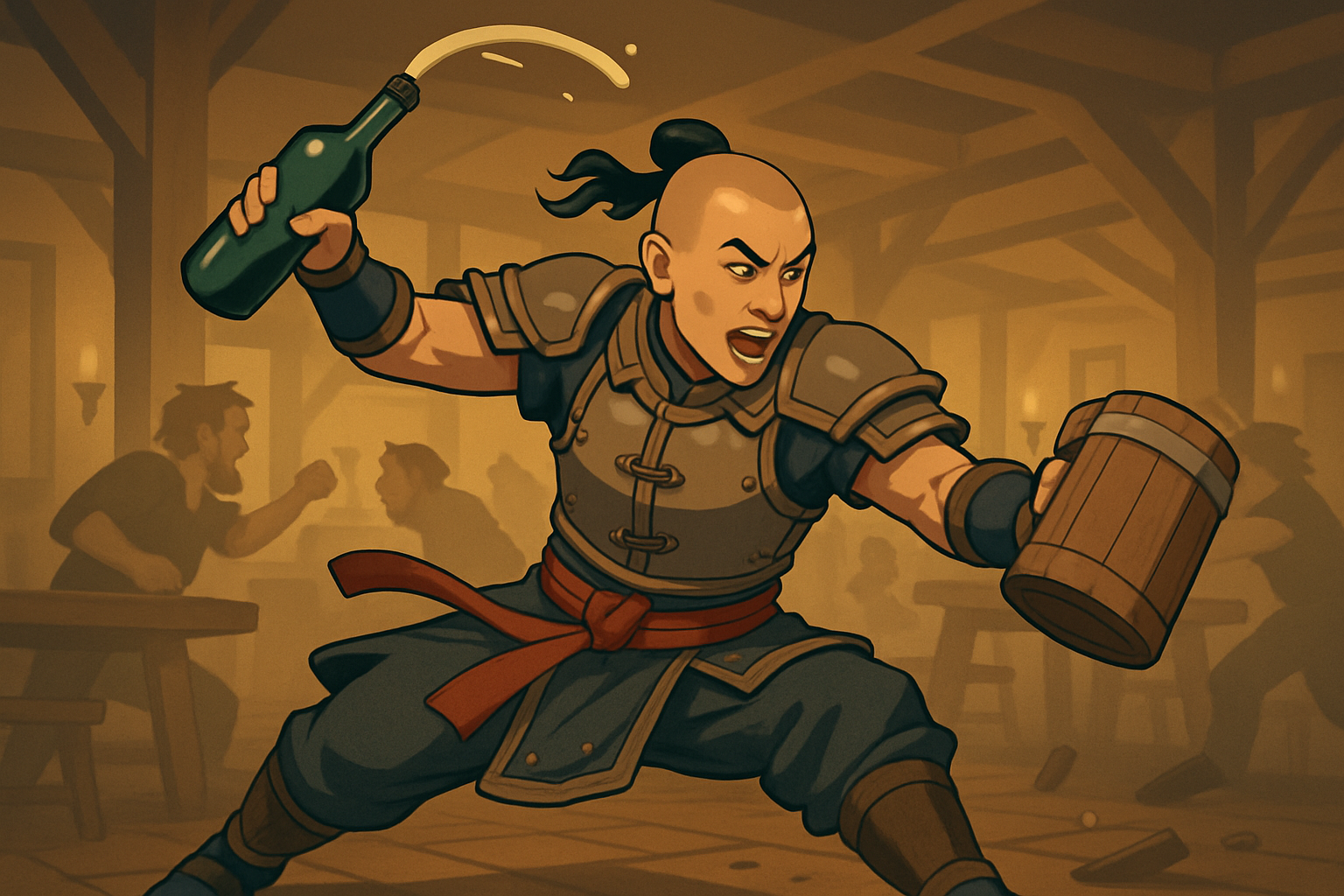 Illustration showcasing the Drunken Master archetype