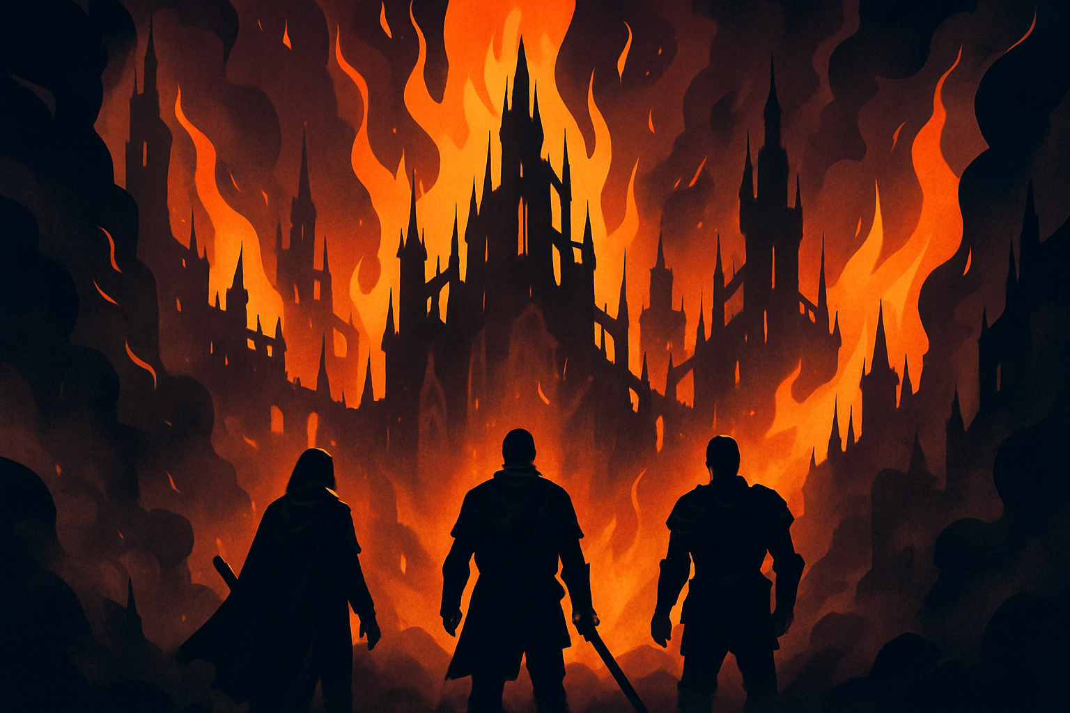 An artistic rendering of the Fires of Dis as a fiery underworld city, illustrating its ominous and transformative atmosphere.