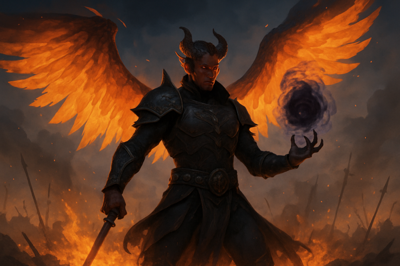 Illustration of a marquis cambion demonstrating its infernal power and magical prowess in combat.