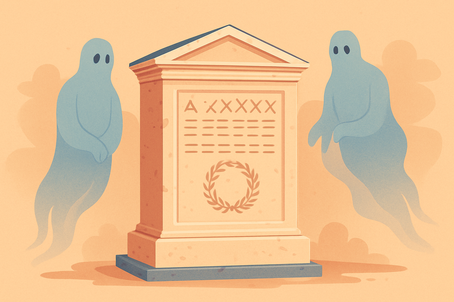 An artistic depiction of manes demons as ancestral spirits connected to Roman tombs and funerary sites, reflecting their spiritual presence.