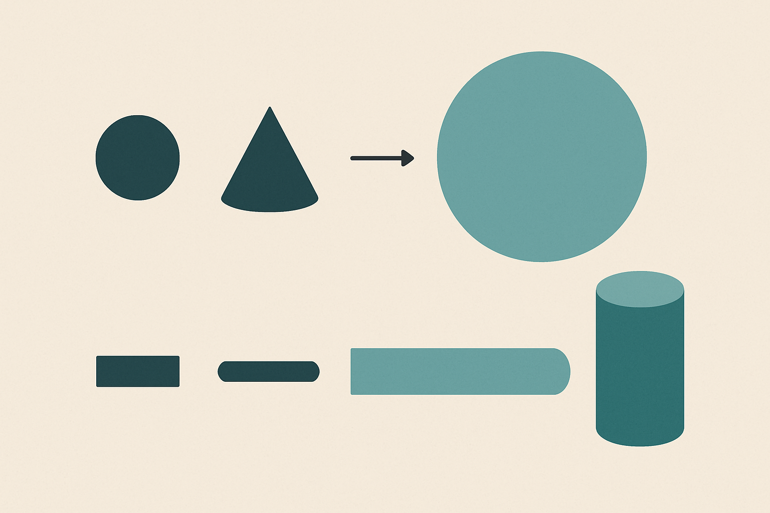 Visual comparison of spell areas before and after applying Widen Spell, showing how spheres, cones, lines, and cylinders expand.