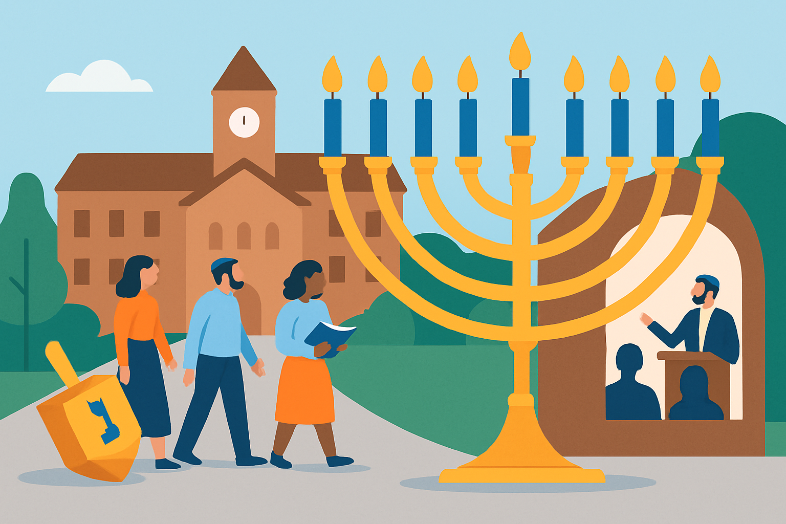 Campus photo highlighting Jewish cultural symbols or events, such as a Chanukah celebration or Jewish studies lecture.