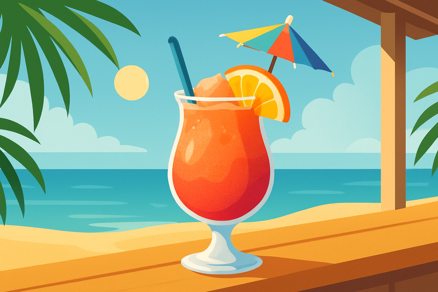 Vibrant Sluricane cocktail in striking hurricane glass with fresh fruit garnish and frosty texture
