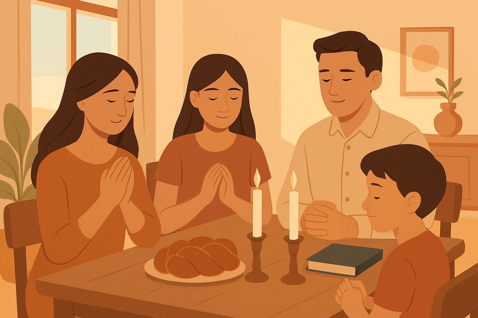 A family experiencing peaceful Sabbath rest together, embodying emotional balance and spiritual renewal.