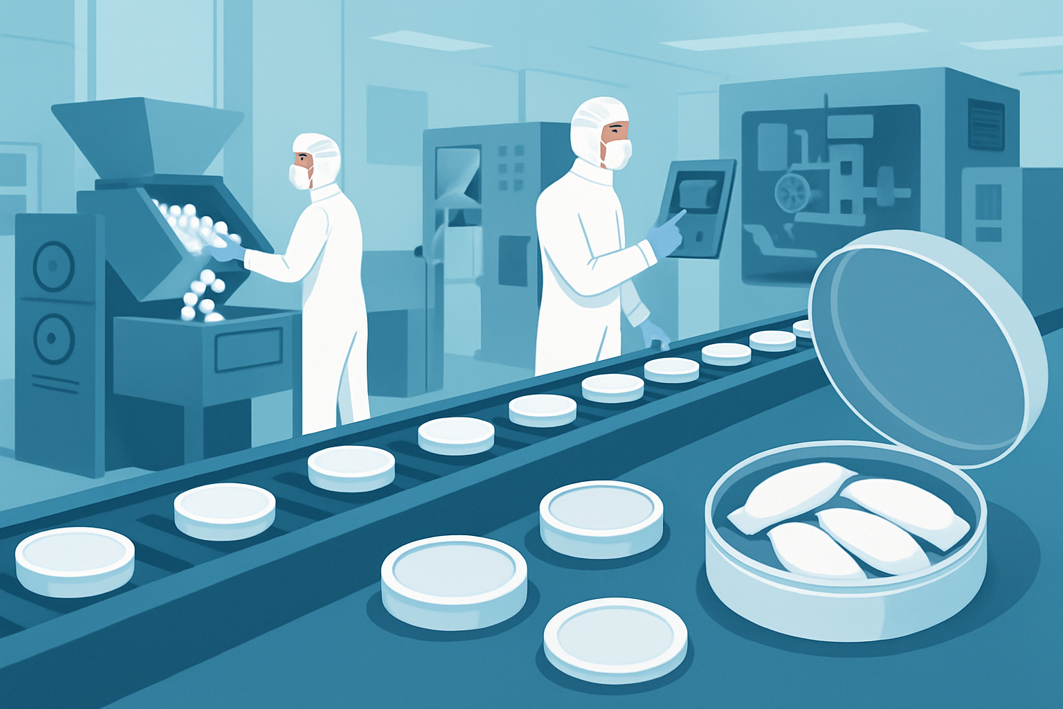 A nicotine pouch manufacturing factory with advanced machinery and hygienic production environment.