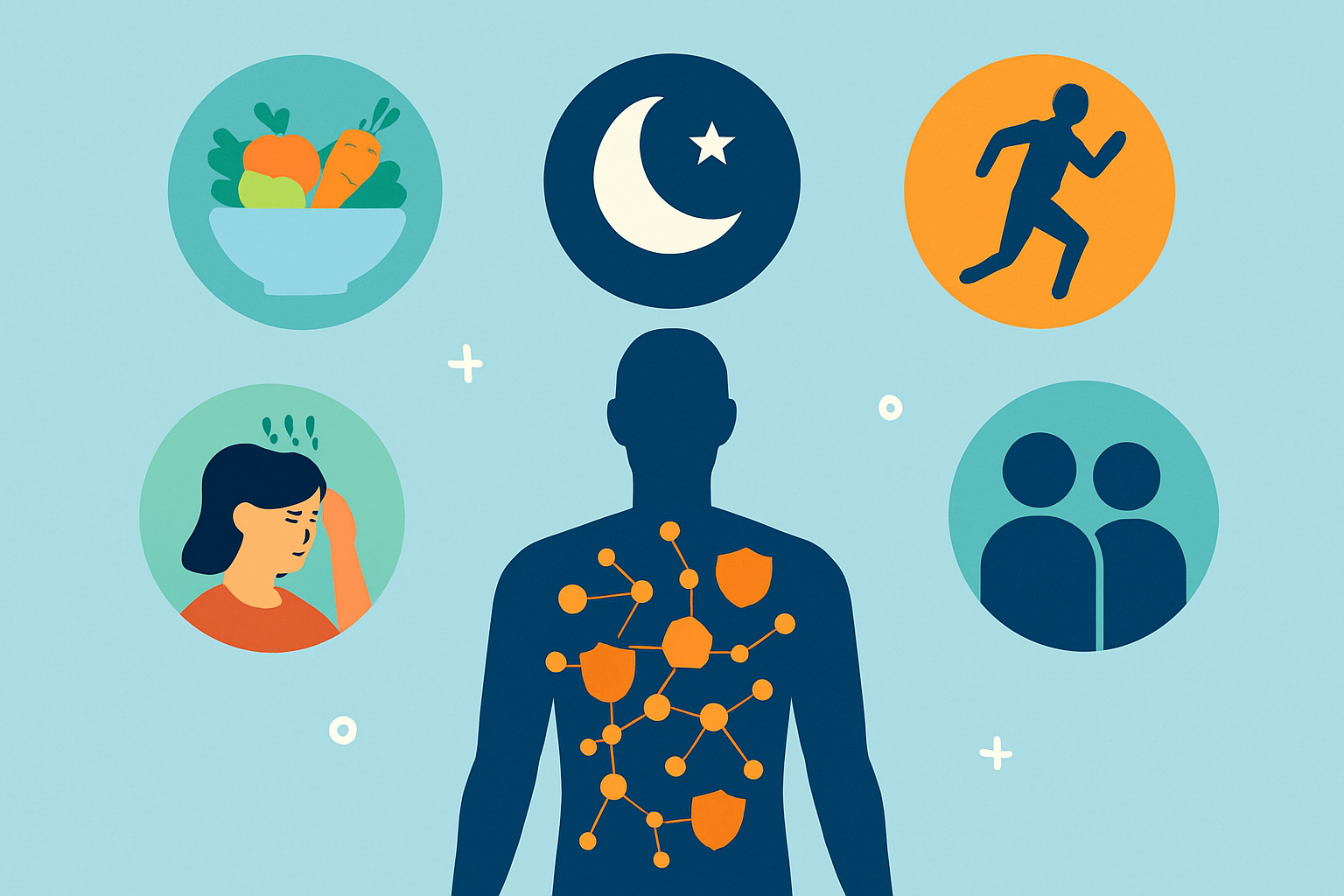 Visual representation of key lifestyle habits that support and enhance inner defense mechanisms.