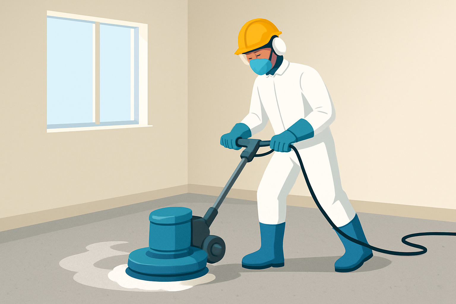 Preparing an interior concrete floor by cleaning and etching it before painting